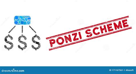 Scratched Ponzi Scheme Seal And Triangle Bar Chart Mosaic Cartoon Vector