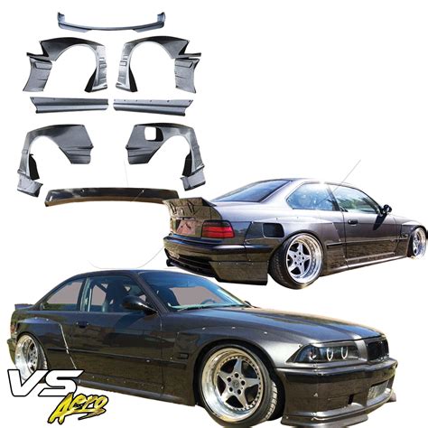 VSaero FRP TKYO Wide Body Kit 12pc W Wing 325i 328i E36 2dr Coupe For 3