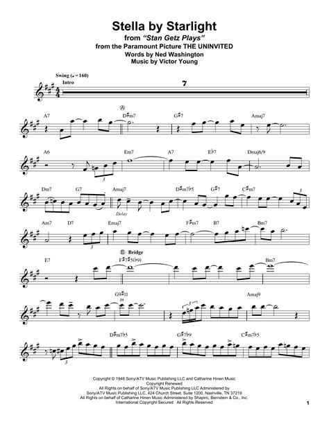 Stan Getz Stella By Starlight Sheet Music Notes Download Printable