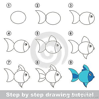 Tutorial Del Dibujo Cómo Dibujar Un Pescado Lindo Ilustración del