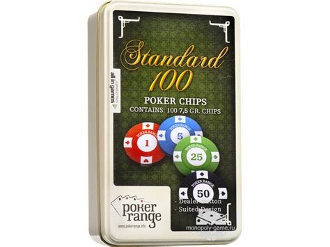 Набор фишек для игры в покер Poker Range в металлической коробке 100 ...