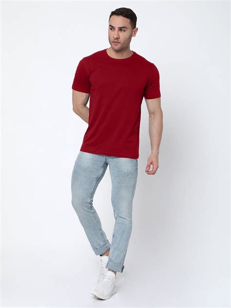 Hosiery Half Sleeves Cherry Red Men Cotton Round Neck T Shirt At Rs 145