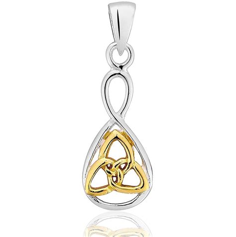 Dtpsilver Sterling Silver And Yellow Gold Plated Celtic Trinity