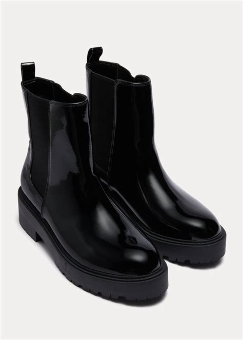 Black Patent Chunky Chelsea Boots Matalan