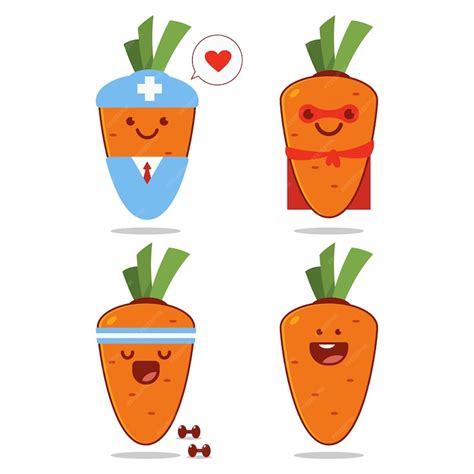 Premium Vector Cute Carrots Cartoon Characters Set Isolated On A