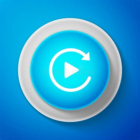 White Video Play Button Like Simple Replay Icon Isolated On Blue