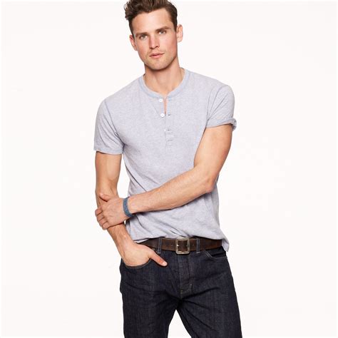 Lyst J Crew Broken In Short Sleeve Henley In Slim Fit In Gray For Men