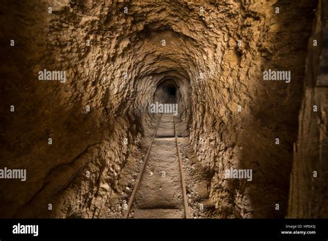 Inside Abandoned Gold Mine Tunnel Or Shaft In The Nevada Desert Stock