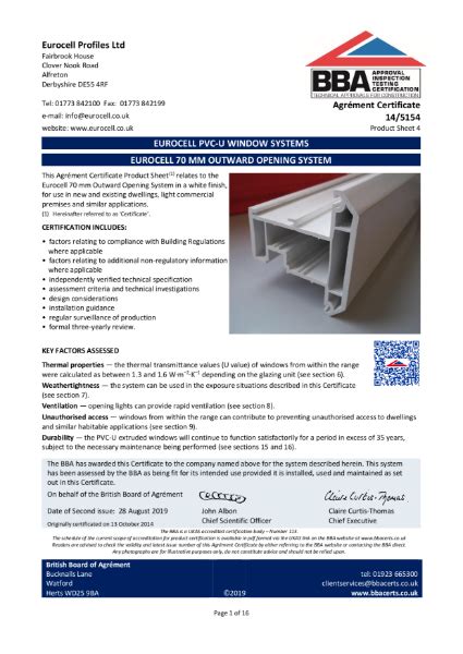 Eurocell Mm Pvc U Window Profiles Bba Certificate Eurocell