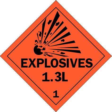 BRADY, Explosives 1.3 L 1, 10 3/4 in x 10 3/4 in, DOT Container Placard