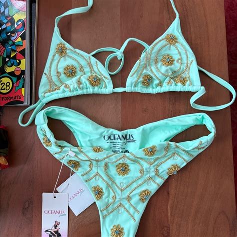 Oceanus Swim Oceanus Swimwear Embellished Bikini Set Mint Green Size M Made In Italy Poshmark