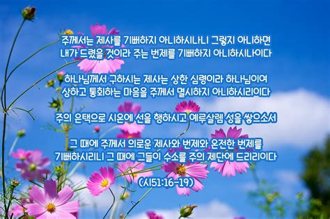 하나님께서 구하시는 제사는 상한 심령이라 하나님이여 상하고 통회하는 마음을 주께서 멸시하지 아니하시리이다