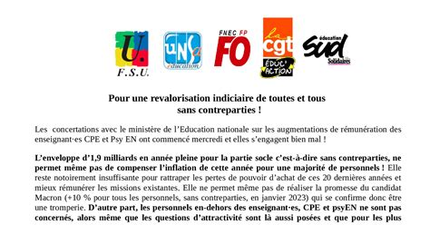 Fnec Fp Fo Communiqu Intersyndical Pour Une Revalorisation