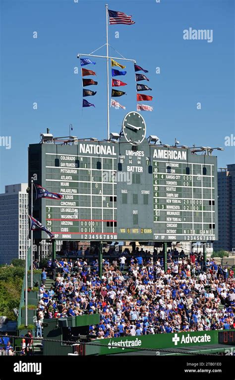 Chicago Illinois Usa Fans In The Bleachers At Wrigley Field Home Of The Chicago Cubs Stock