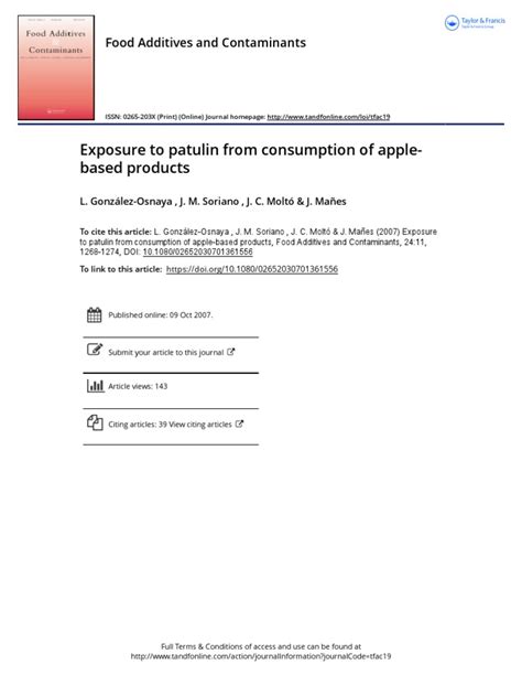 Exposure To Patulin From Consumption of Apple Based Products | PDF ...