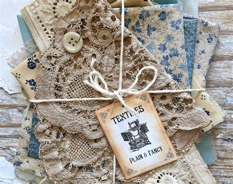 Mixed Fabric Plain Fancy Ephemera Bundle Country Blues Vintage