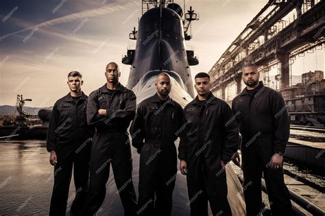 Premium Photo | Submarine crew men standing near the ship Generative AI