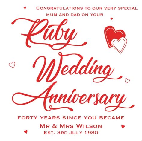 Personalised Th Ruby Wedding Anniversary Card Husband Wife Mum Dad