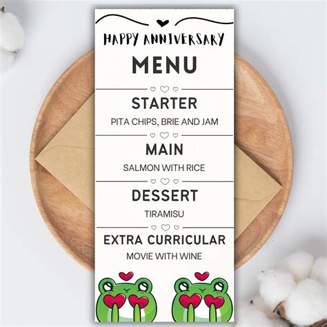 Editable Anniversary Menu Template Valentines Day Dinner Menu Card