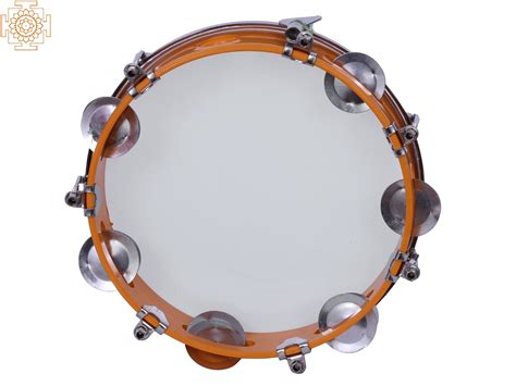 8 Yellow Colored Tambourine Musical Instrument Exotic India Art