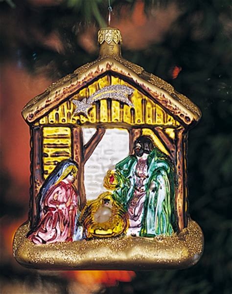 The Cottage Shop Nativity Manger Polish Glass Christmas Ornament