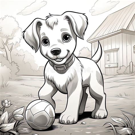 A Cartoon Illustration Of A Dog Chasing A Ball Generative Ai Stock