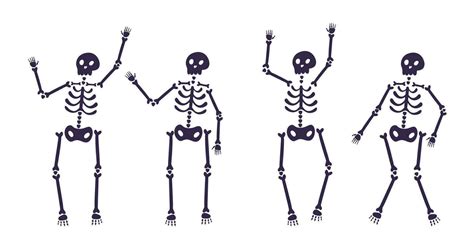 Cartoon Flat Halloween Skeletons Set Funny Creepy Characters With