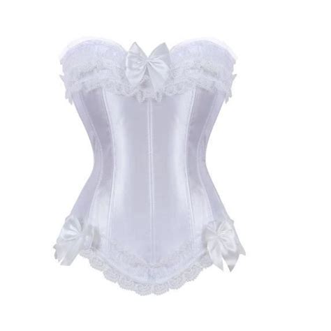 Bustier Femme Bustier En Satin Blanc Avec Fermeture Clair Corset Sexy