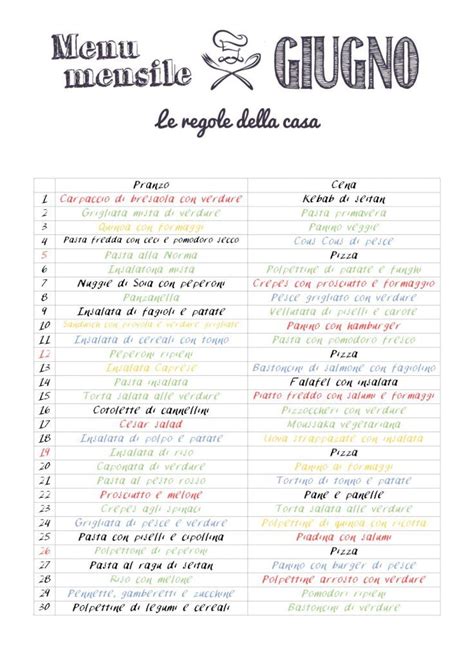 Organizzazione Planning Pasti Di Giugno Menu Planning Wine Recipes