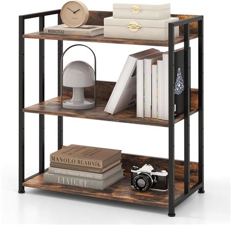 CASART 3/5-Tier Storage Shelf, Industrial Bookshelf Wooden Shelving ...