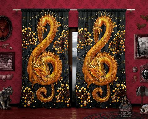 Dragon Curtains 50x84 Printed Window Panels Treble Clef Music Art Print Indie Room Decor