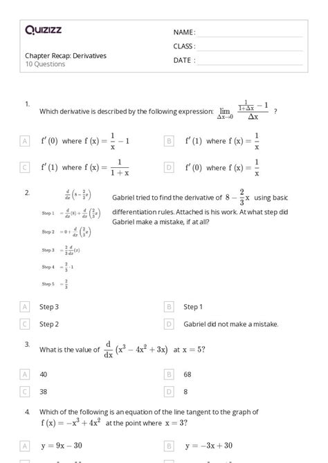 50 Derivatives Worksheets On Quizizz Free And Printable