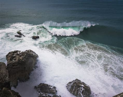 Big Waves of Nazare at Fort of Sao Miguel Arcanjo Lightouse - Nazare, Portugal Stock Photo ...