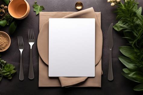 Top View Of Blank Menu Paper On Plate Premium Ai Generated Image