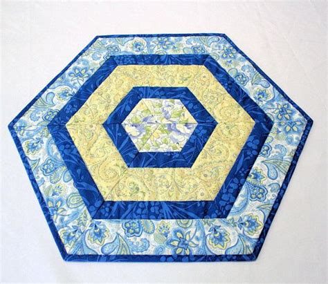 Blue And Yellow Hexagon Quilted Table Topper Candle Mat Table Runner