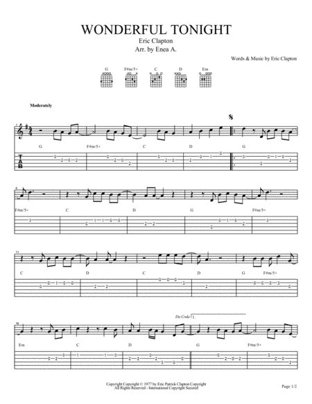 Wonderful Tonight Arr Enea A By Eric Clapton Sheet Music For