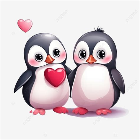 Pareja De Pingüinos De San Valentín Enamorándose PNG dibujos Amor Dia