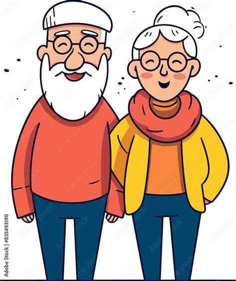 Vector Old Couple Elder Woman With Man Avatar Face Cartoon Character