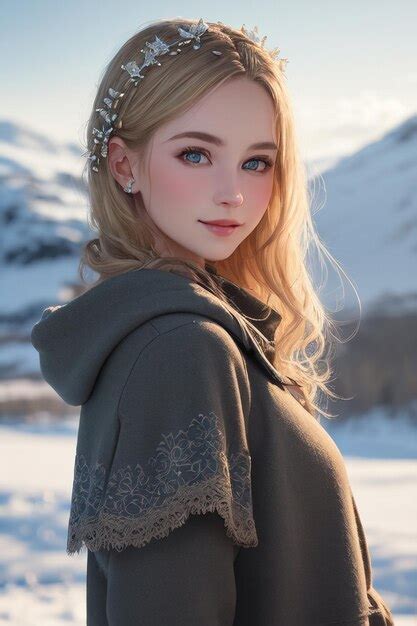 Premium Photo A Woman With Blonde Hair And A Green Sweater With A Flower Pattern On Her Head