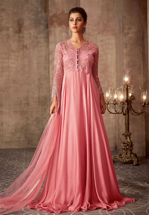 Pink Silk Embroidered Floor Length Anarkali Suit Anarkali Gown