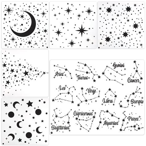 SAVITA 6pcs Night Sky Stencil Moon And Stars Template Zodiac