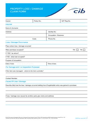 PROPERTY LOSS DAMAGE CLAIM FORM CIB Insurance 2020 2024 Fill And