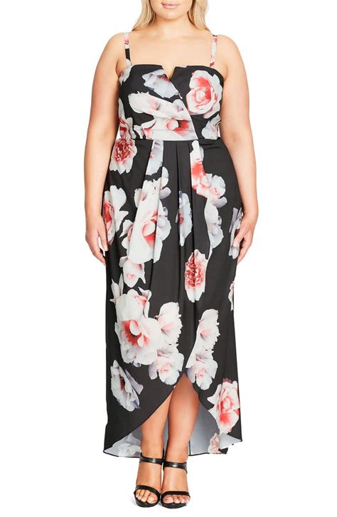 City Chic Open Rose Print Tulip Hem Maxi Dress Plus Size Nordstrom