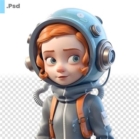 Renderización 3d de una linda chica astronauta de dibujos animados