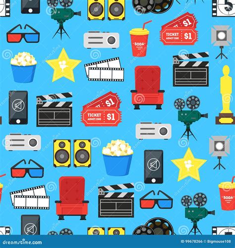 Cartoon Cinema Design Concept With Different Elements Of Cinematography ...