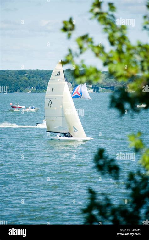 Sailboats on Lake Mendota Madison Wisconsin 24 Aug 2008 late morning ...