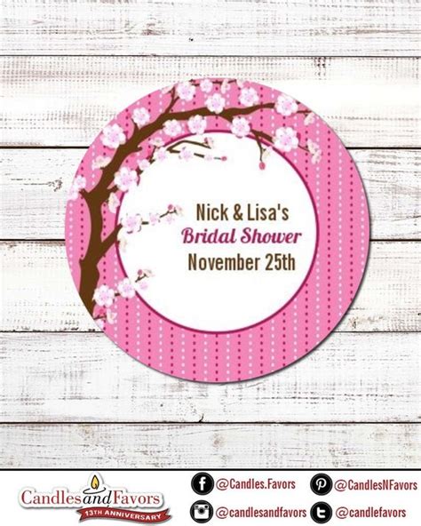 Cherry Blossom Personalized Round Bridal Shower Wedding Sticker