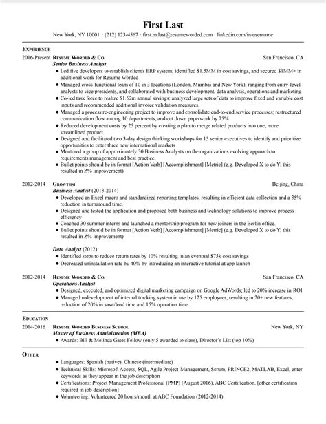 Senior Business Analyst Resume Example For 2023 Resume Worded