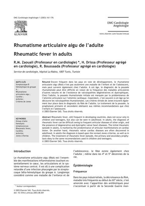 Pdf Rhumatisme Articulaire Aigu De Ladulte Dokumentips