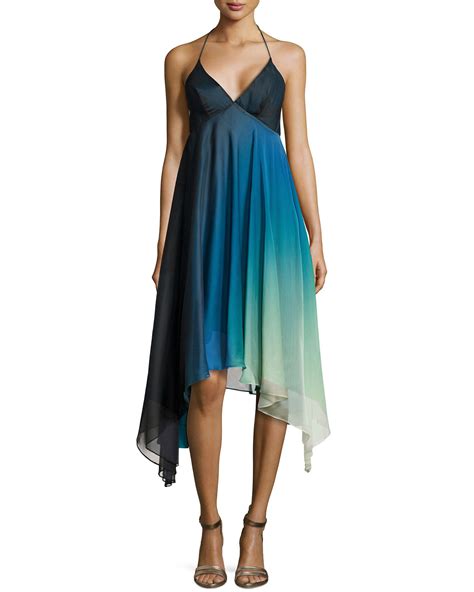 Halston Heritage Ombre High Low Cocktail Halter Dress Neiman Marcus